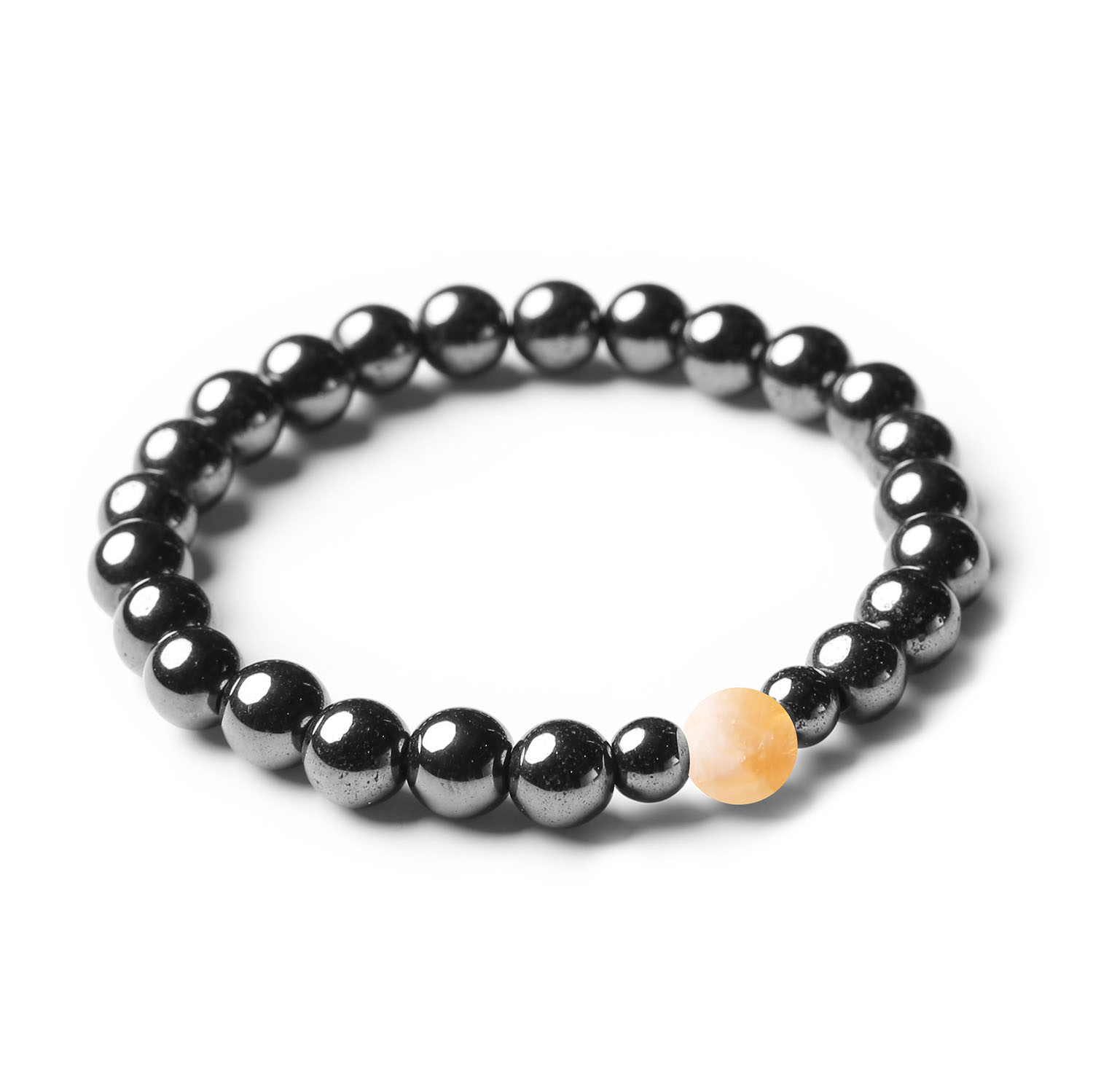 Stylowa bransoletka Binthe z naturalnymi kamieniami: cieniowany cytryn i grafitowy hematyt - unisex.