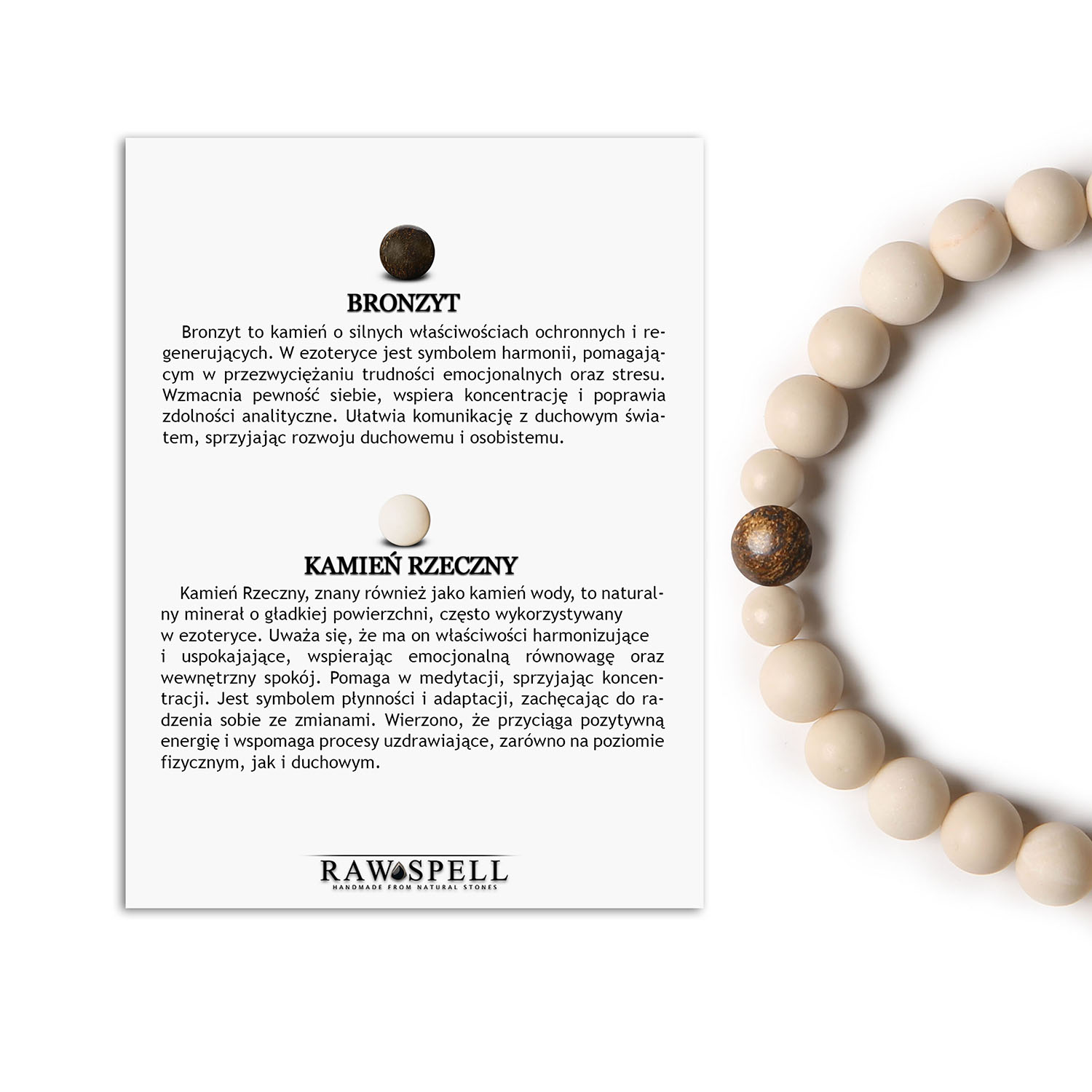 Bransoletka Binthe - DamskaMęska, kamień rzeczny, Bronzyt Ekskluzywna bransoletka Binthe z kamieniami naturalnymi, bronzytem i kamieniem rzecznym, odpowiednia dla dam i panów.