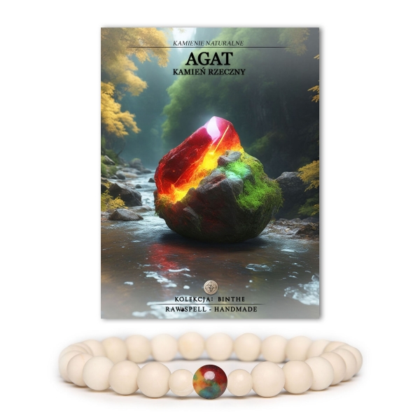 Elegancka bransoletka z kamieniami naturalnymi, w tym agatem i kamieniem rzecznym, z kolekcji Binthe. Modny wybór dla kobiet i mężczyzn.