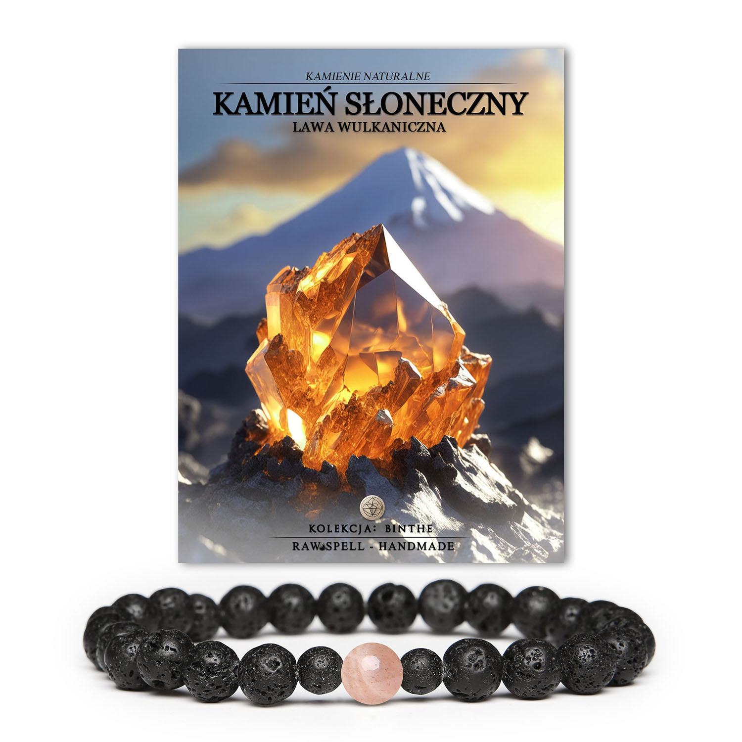 Elegancka bransoletka z kolekcji Binthe, wykonana z Kamienia Słonecznego i Lawy Wulkanicznej, dostępna dla obu płci.