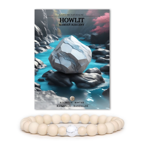 Elegancka bransoletka Binthe z naturalnymi kamieniami - Howlit i Kamień Rzeczny, unisex, pasująca do każdego stylu.