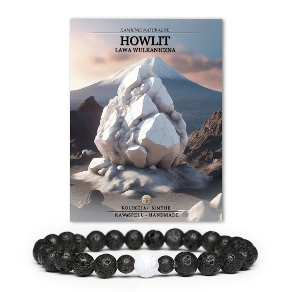 Elegancka bransoletka Binthe z wulkaniczną lawą i howlitem, dostępna dla kobiet i mężczyzn.