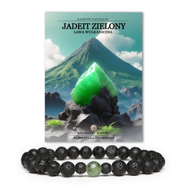 Damska i męska bransoletka z kolekcji Binthe, łącząca zielony jadeit z lawą wulkaniczną.