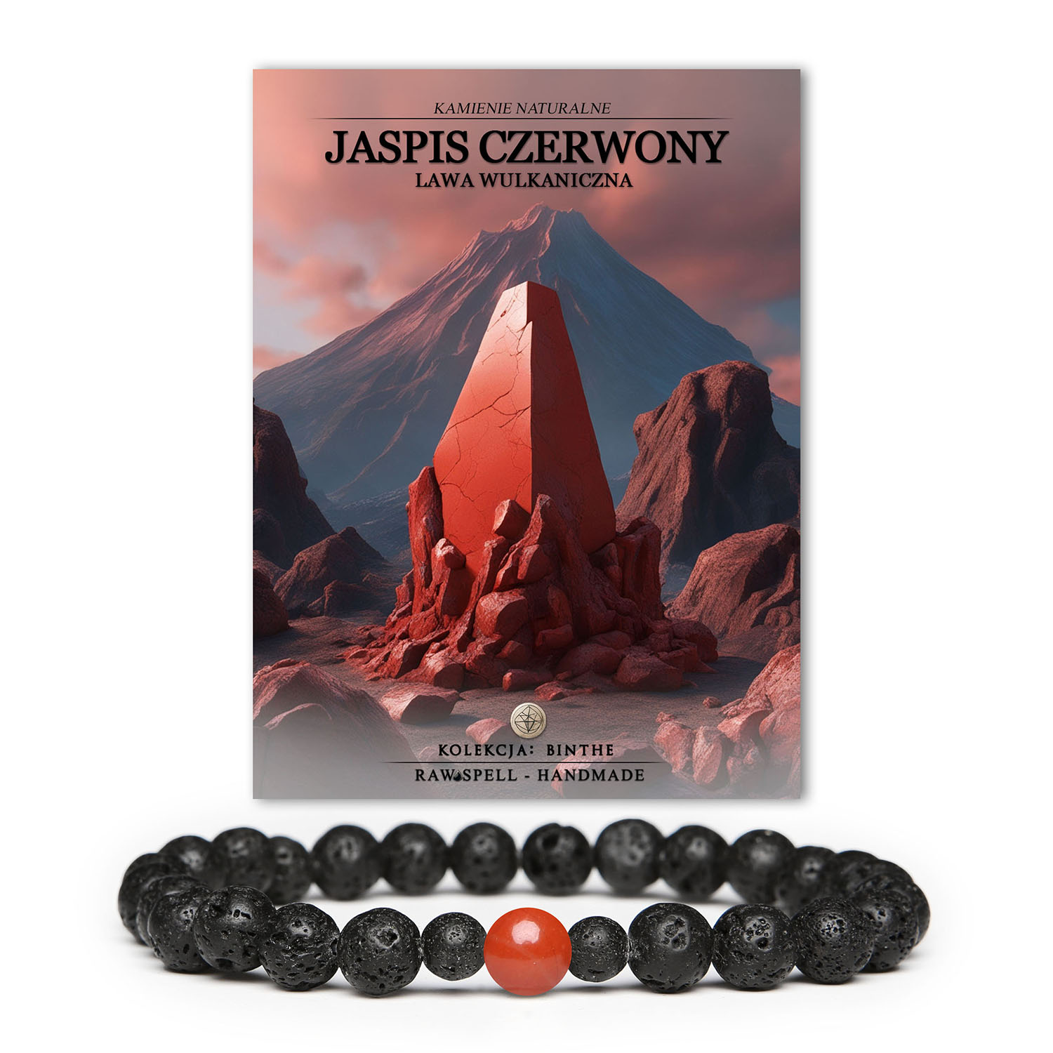 Bransoletka Binthe z jaspisem czerwonym i lawą wulkaniczną, dostępna w wersji damskiej i męskiej.