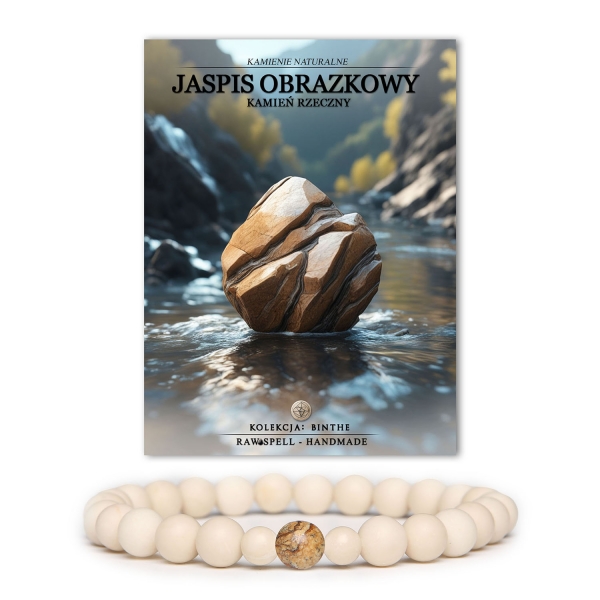 Bransoletka z kamieniami naturalnymi Binthe, ozdobiona jaspisem obrazkowym i kamieniem rzecznym, odpowiednia dla kobiet i mężczyzn.