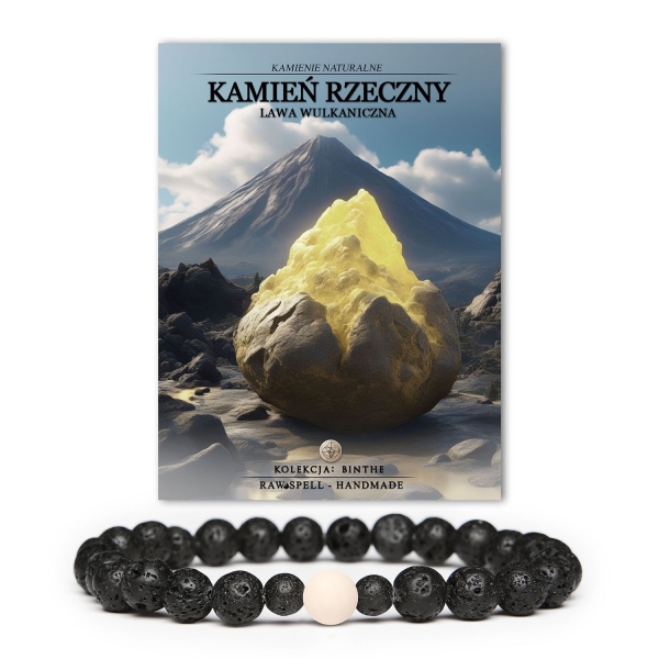 Uniwersalna bransoletka Binthe z kamieni rzecznych i lawy wulkanicznej, dostępna zarówno w wersji męskiej, jak i damskiej, łącząca styl z naturą.