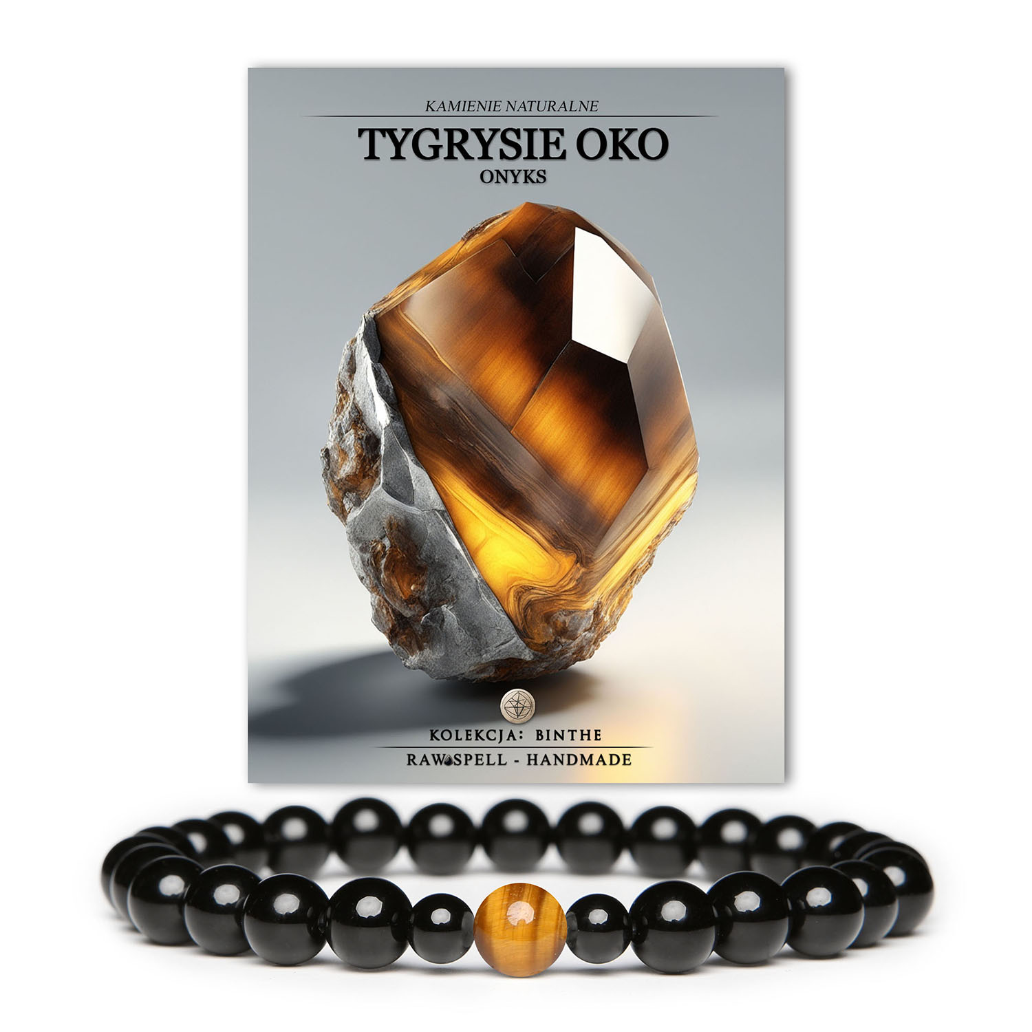 Elegancka bransoletka z tygrysim okiem i onyksami z kolekcji Binthe, dostępna dla kobiet i mężczyzn.