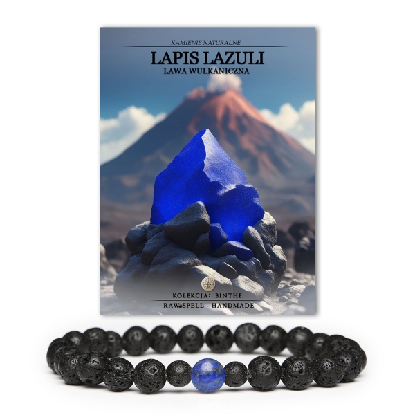 Bransoletka z kolekcji Binthe wykonana z lapis lazuli i lawy wulkanicznej, dostępna w wersji damskiej i męskiej.