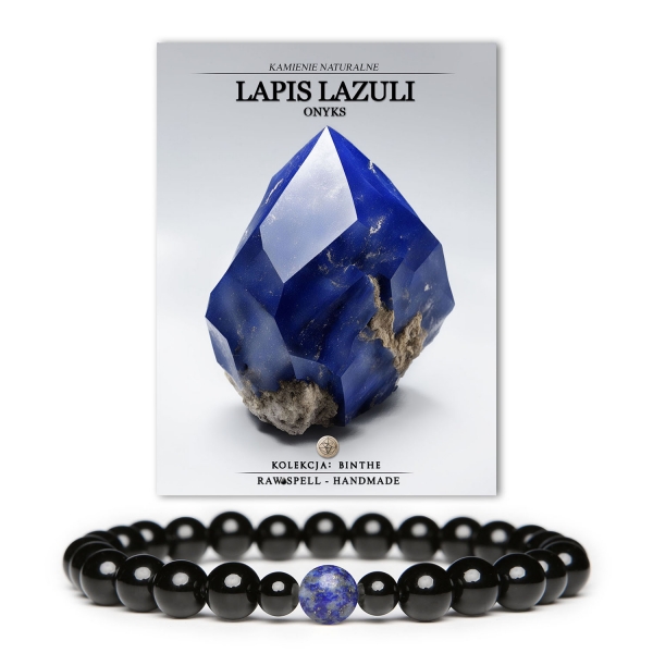 Elegancka bransoletka z kolekcji Binthe, wykonana z lapis lazuli i onyksu, idealna dla kobiet i mężczyzn.