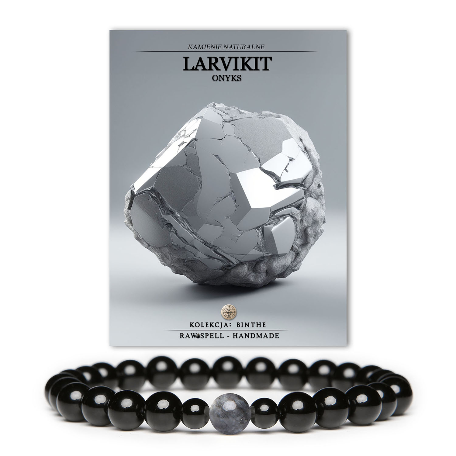 Damska i męska bransoletka z kolekcji Binthe, wykonana z eleganckiego larvikitu i onyksu, symbol stylu i klasy.