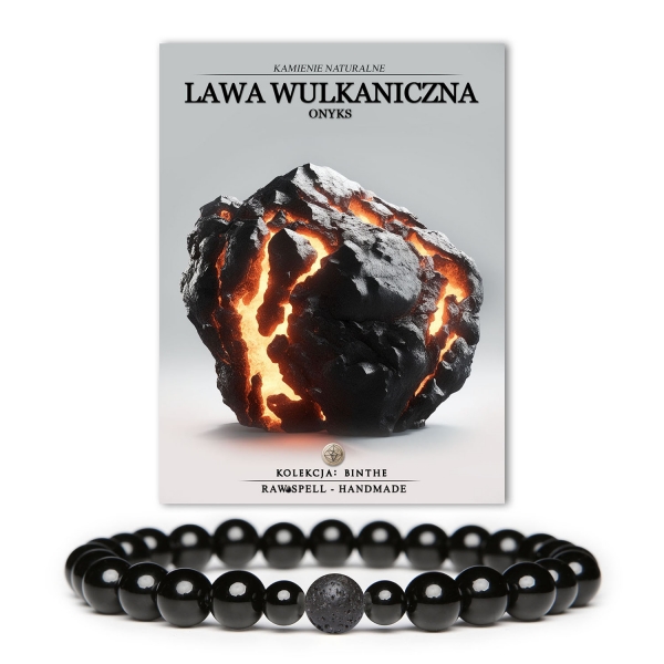 Bransoletka Binthe z lawą wulkaniczną i onyksami, idealna dla kobiet i mężczyzn.