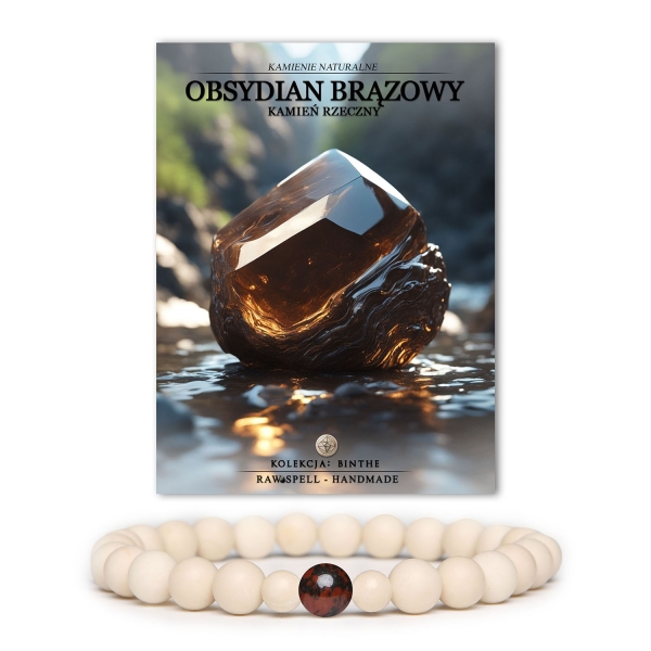 Stylowa bransoletka Binthe dla kobiet i mężczyzn, zdobiona brązowym obsydianem oraz kamieniami rzecznymi.