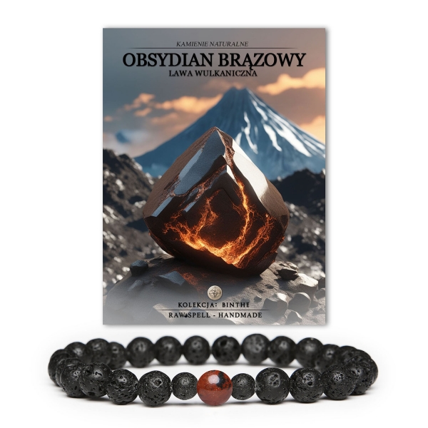 Stylowa bransoletka damska i męska z brązowego obsydianu oraz lawy wulkanicznej z kolekcji Binthe.