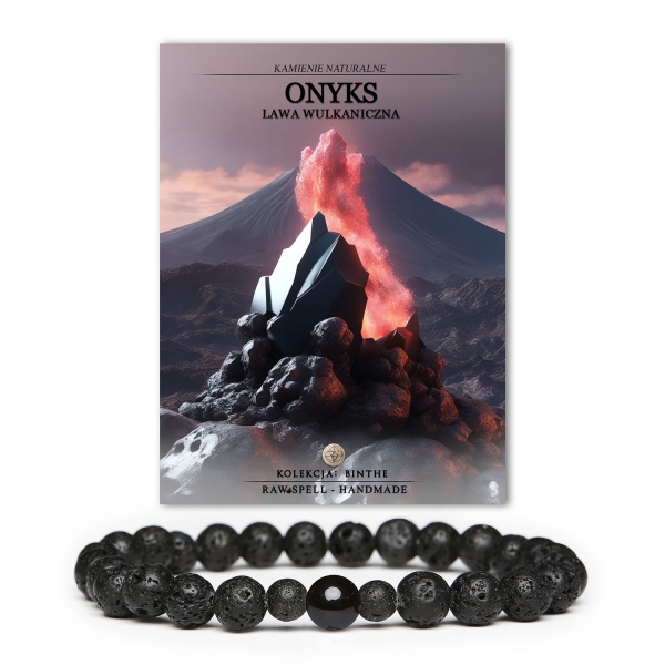 Elegancka bransoletka Binthe, z onyksu oraz lawy wulkanicznej, przeznaczona dla obu płci.