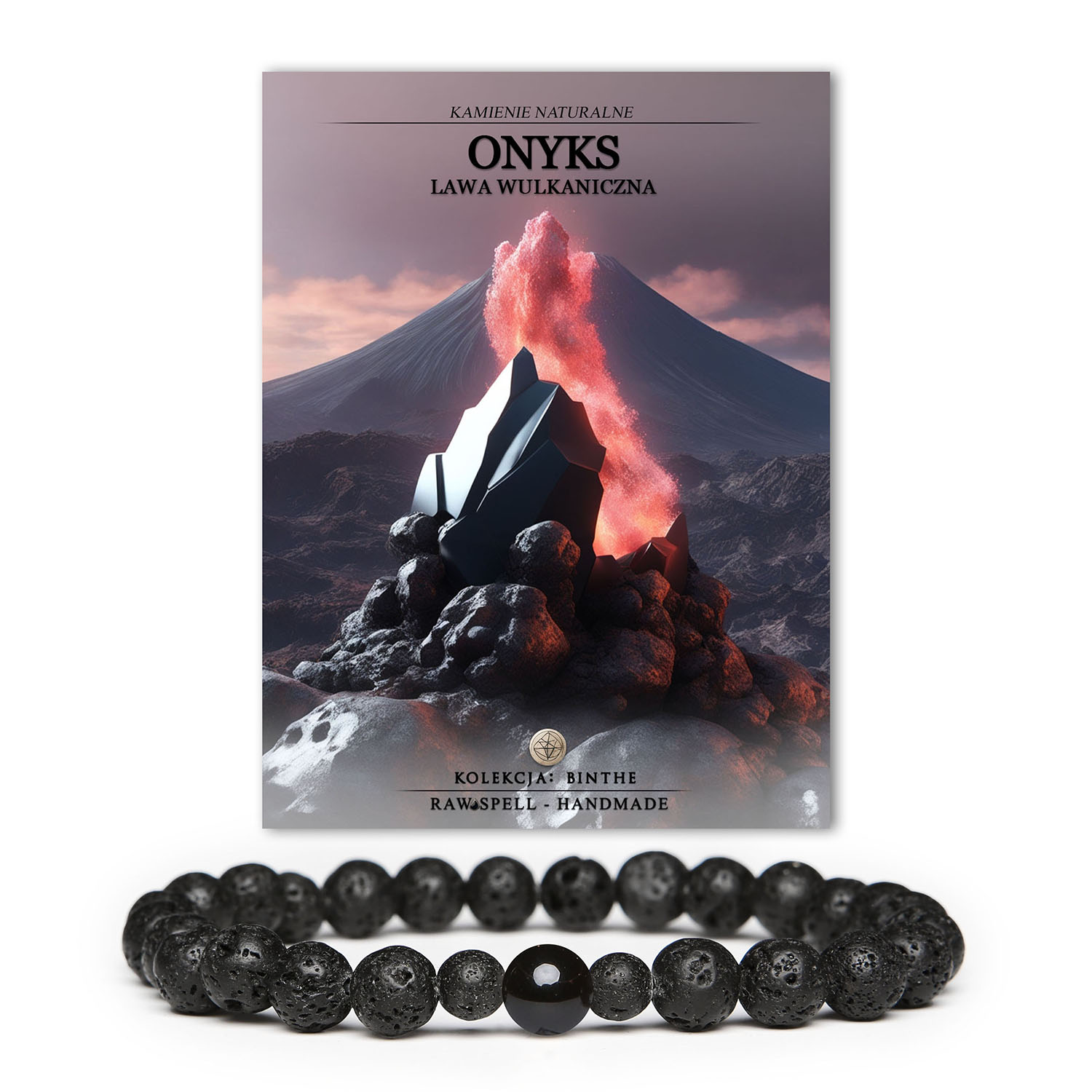 Elegancka bransoletka Binthe, z onyksu oraz lawy wulkanicznej, przeznaczona dla obu płci.