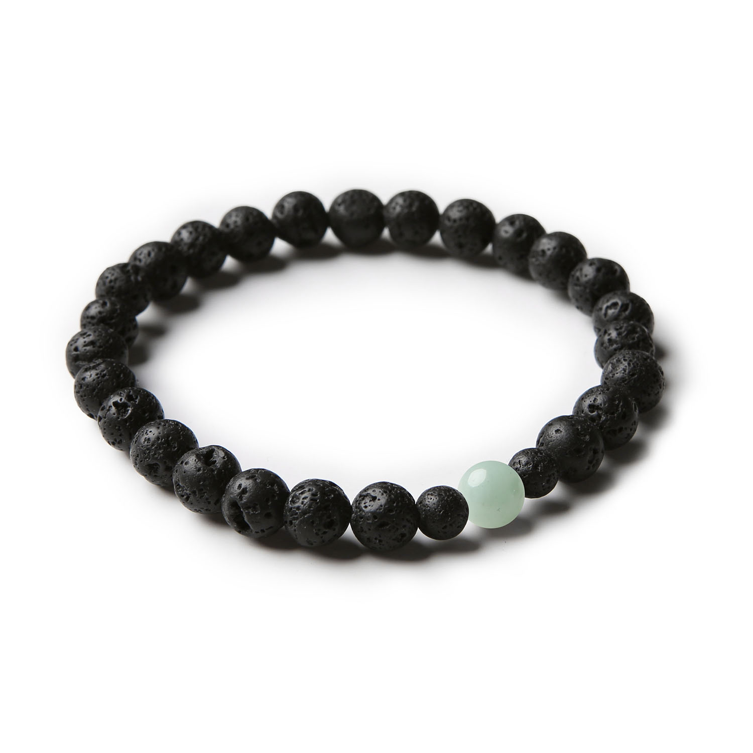 Stylowa bransoletka z kolekcji Binthe wykonana z jasnego amazonitu i lawy wulkanicznej, dostępna w wersji damskiej i męskiej.