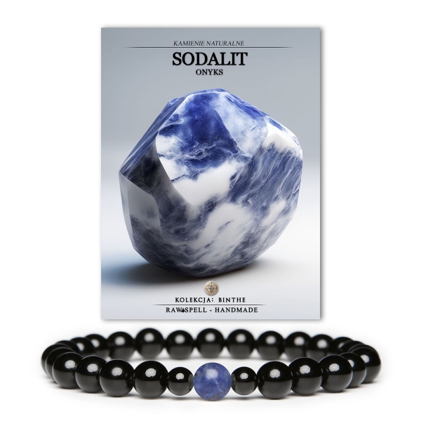 Elegancka bransoletka Binthe zatem z sodalitu i onyksu, stworzona z myślą o kobietach i mężczyznach.