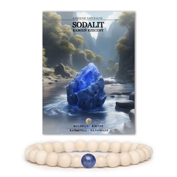Bransoletka z kolekcji Binthe wykonana z naturalnych kamieni: sodalitu i kamienia rzecznych, dostępna w wersji damskiej i męskiej.