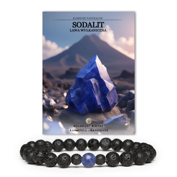 Bransoletka Binthe z lawy wulkanicznej i sodalitu, dostępna w wersji unisex, idealna dla kobiet i mężczyzn.