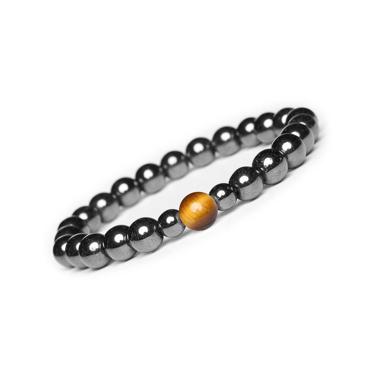 Bransoletka Binthe Tygrysie Oko i Hematyt Grafitowy - naturalne kamienie dla niego i dla niej Elegancka bransoletka z naturalnych kamieni tygrysiego oka i hematytu grafitowego z kolekcji Binthe, dostępna dla kobiet i mężczyzn.