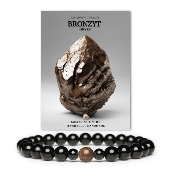 Elegancka bransoletka Binthe z kombinacją bronzytu i onyksu, pasująca zarówno dla dam, jak i panów.