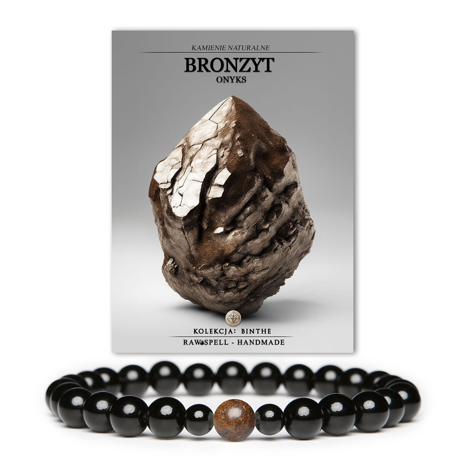 Elegancka bransoletka Binthe z kombinacją bronzytu i onyksu, pasująca zarówno dla dam, jak i panów.