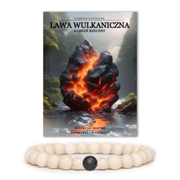 Bransoletka z kolekcji Binthe, łącząca lawa wulkaniczną i kamień rzeczny, dostępna zarówno w wersji damskiej, jak i męskiej.