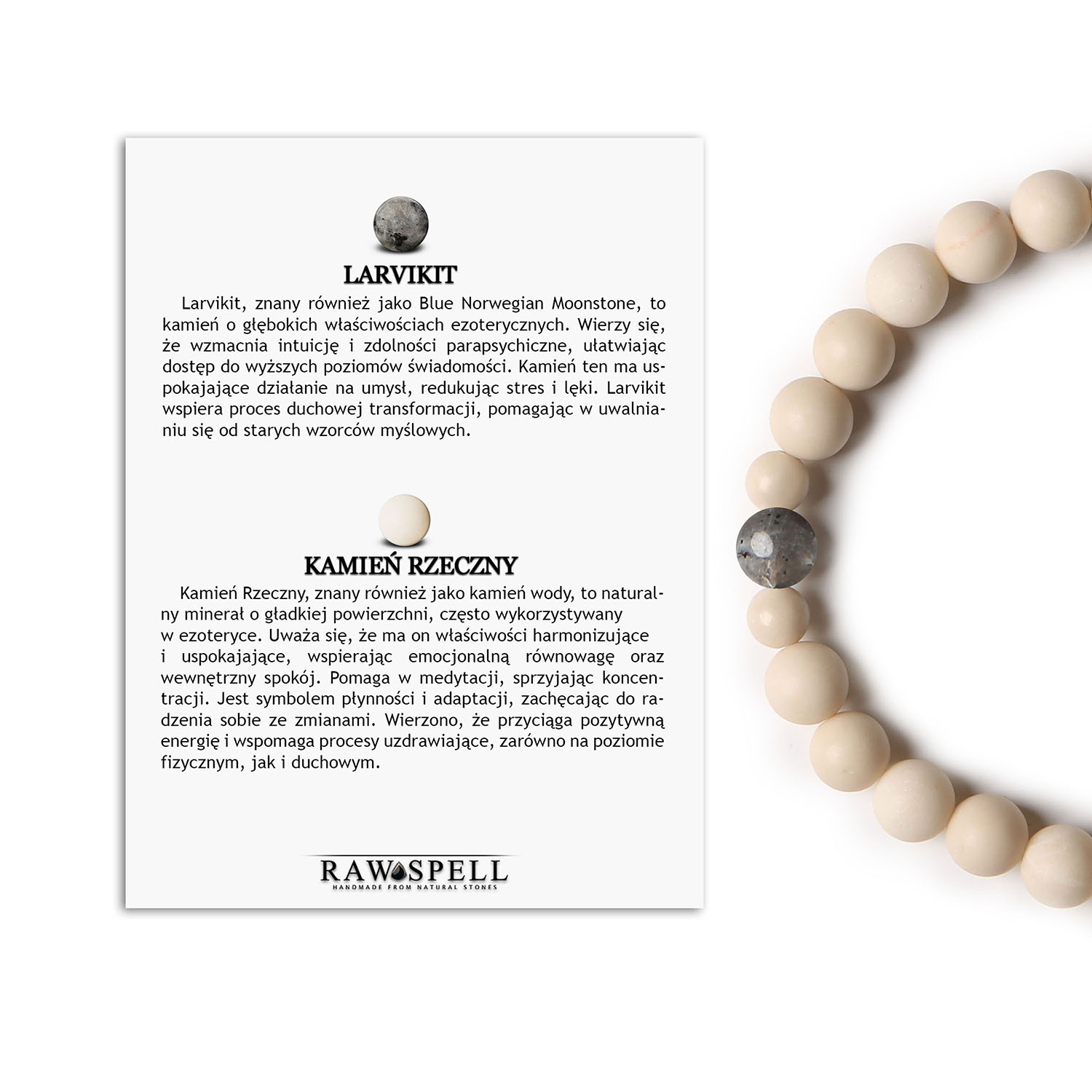 Bransoletka Binthe - połączenie Larvikitu i Kamienia Rzecznego dla Damskiej oraz Męskiej elegancji Elegancka bransoletka z kolekcji Binthe, z kamieniami larvikitu i kamienia rzecznego, unisex - dla kobiet i mężczyzn."