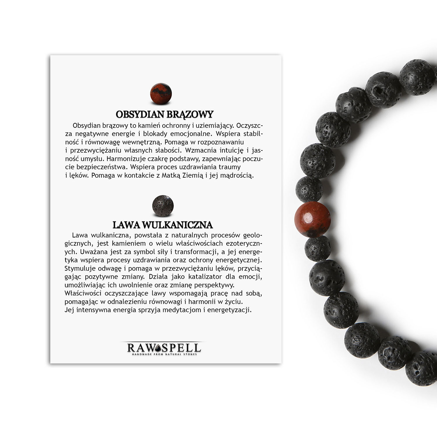 Bransoletka Binthe - połączenie Obsydianu Brązowego i Lawy Wulkanicznej, dostępna dla kobiet i mężczyzn Bransoletka Binthe z obsydianu brązowego i lawy wulkanicznej - unisex, idealna dla kobiet i mężczyzn.