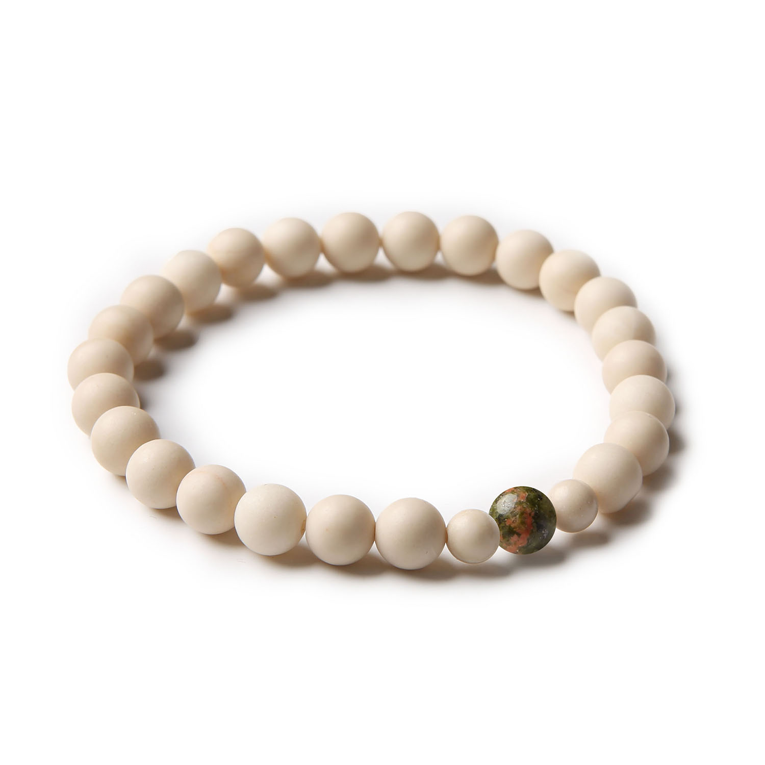 Elegancka bransoletka Binthe z kamieniami naturalnymi: unakit i kamień rzeczny, dostępna dla kobiet i mężczyzn.