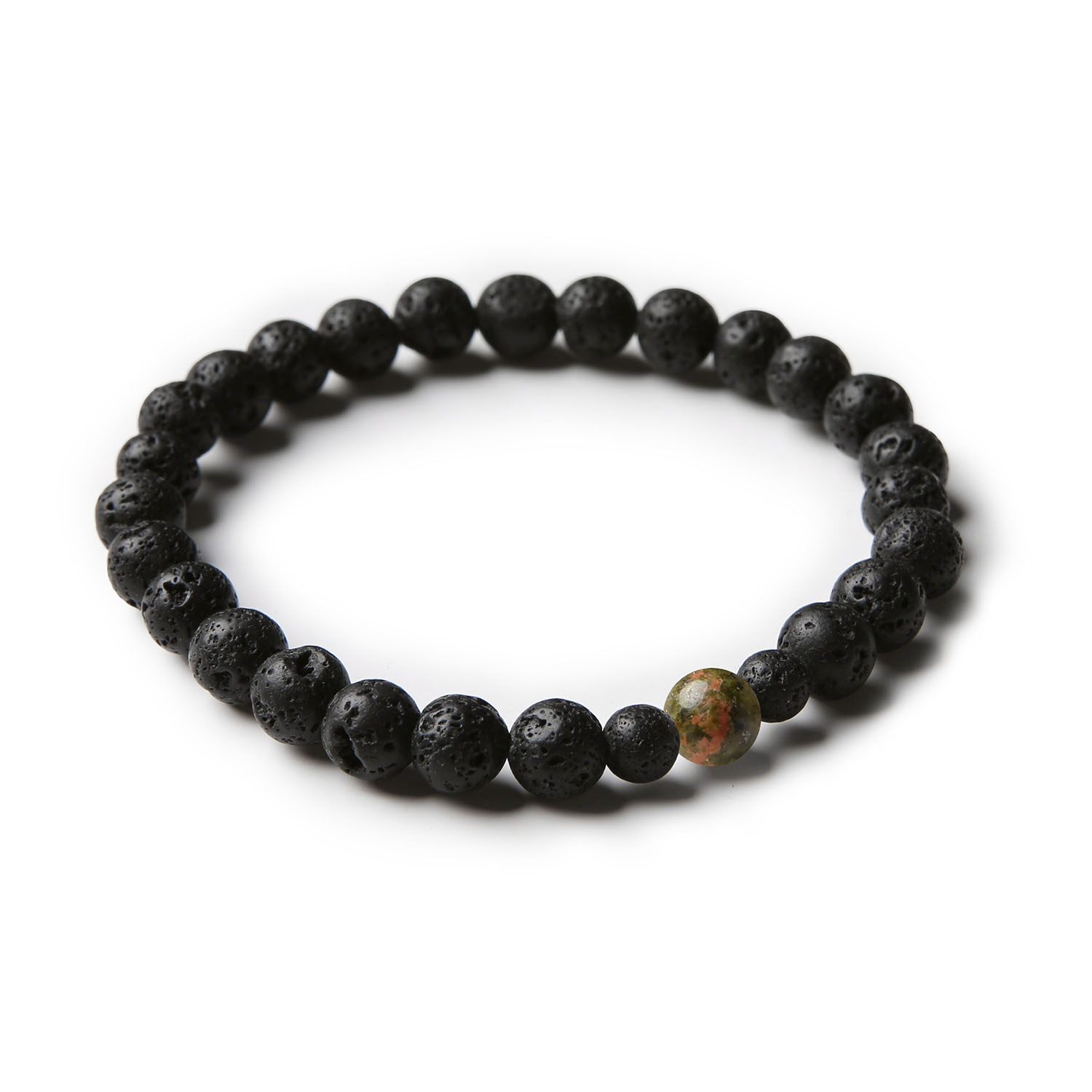 Bransoletka unikatowa z kolekcji Binthe, stworzona z unakitu i lawy wulkanicznej, świetna dla kobiet i mężczyzn.