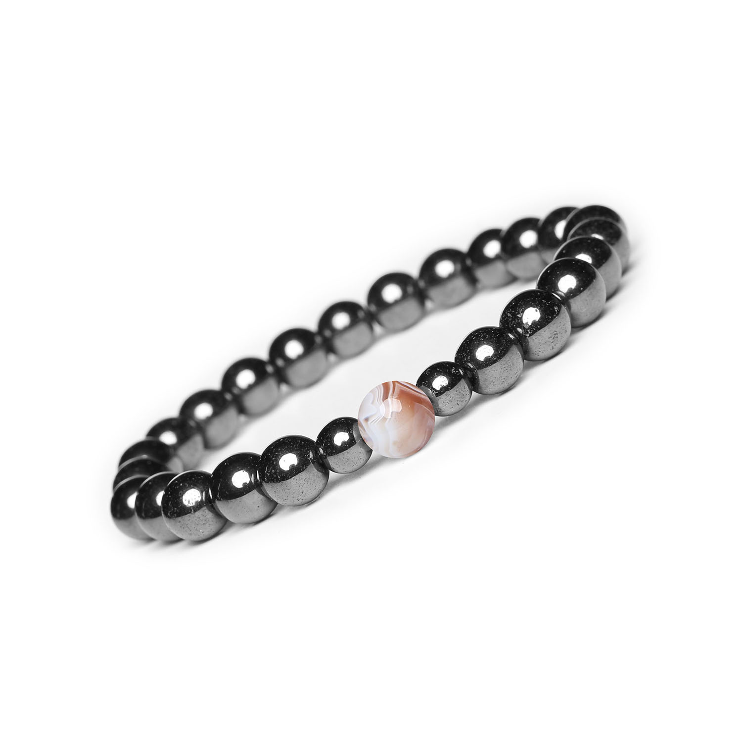 Bransoletka Binthe z Agatem Botswana i Hematytem - Naturalne Kamienie Damska i Męska Stylowa bransoletka Binthe z naturalnych kamieni: agat Botswana i hematyt grafitowy, dostępna w wersji damskiej i męskiej.
