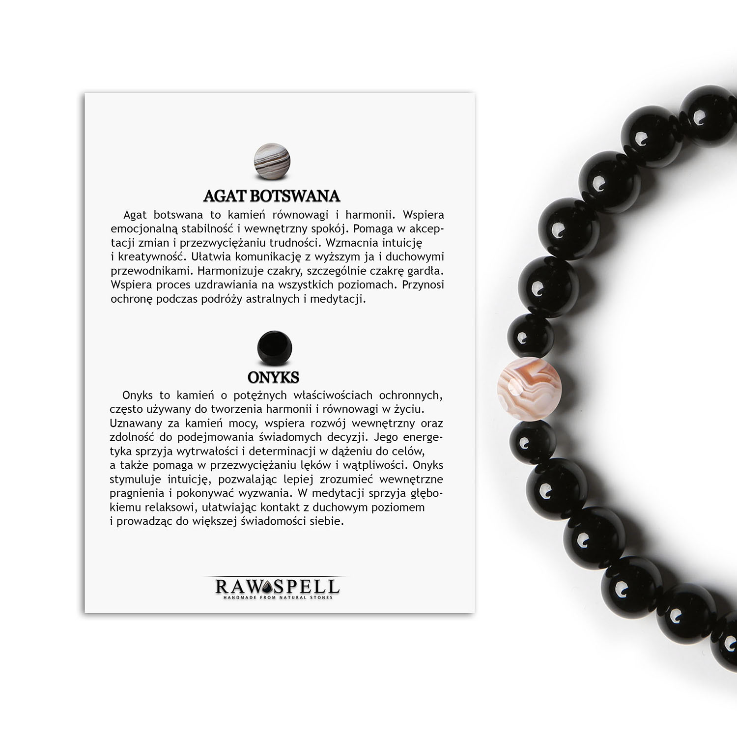 Bransoletka Binthe z Agatem Botswana i Onyksami – doskonały wybór dla niej i dla niego Bransoletka z kolekcji Binthe wykonana z agatu Botswana i onyksu, idealna zarówno dla kobiet, jak i mężczyzn.