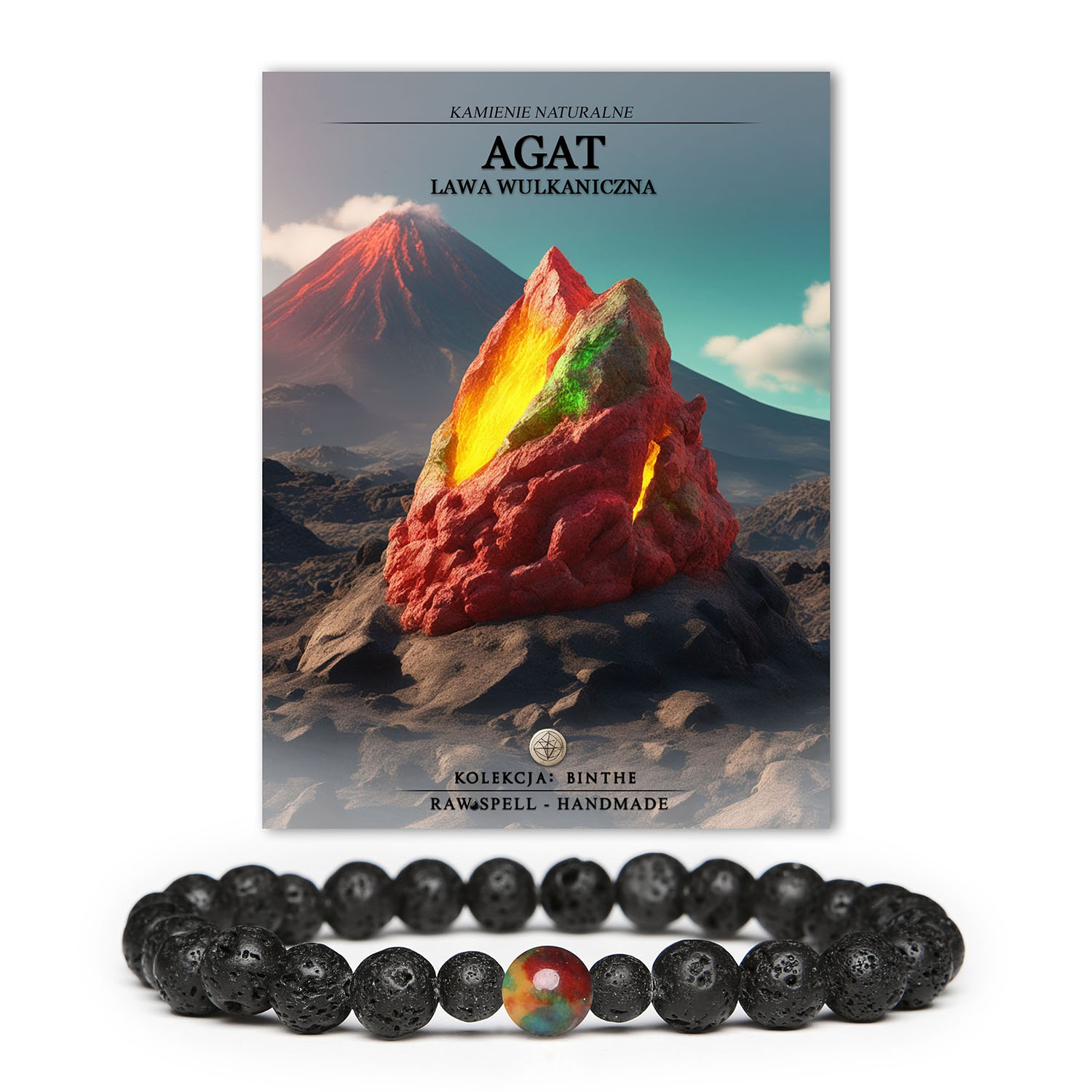 Unikalna bransoletka Binthe z agatami i lawą wulkaniczną, dostępna w wersji damskiej i męskiej.