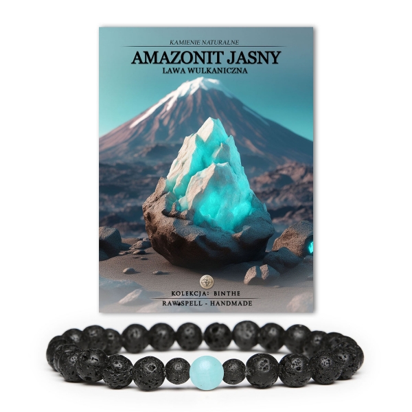 Bransoletka Binthe z jasnego amazonitu i lawy wulkanicznej, unisex, doskonała dla kobiet i mężczyzn.