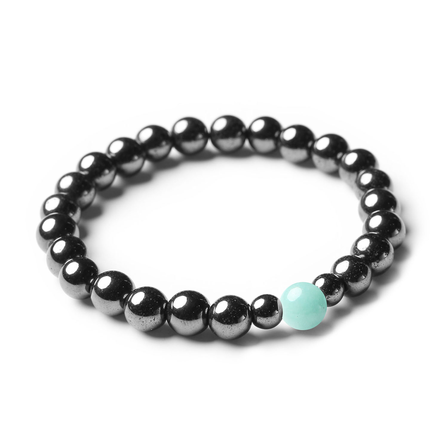 Elegancka bransoletka z kolekcji Binthe, z jasnym amazonitem oraz grafitowym hematytem, stworzona z naturalnych kamieni dla kobiet i mężczyzn.