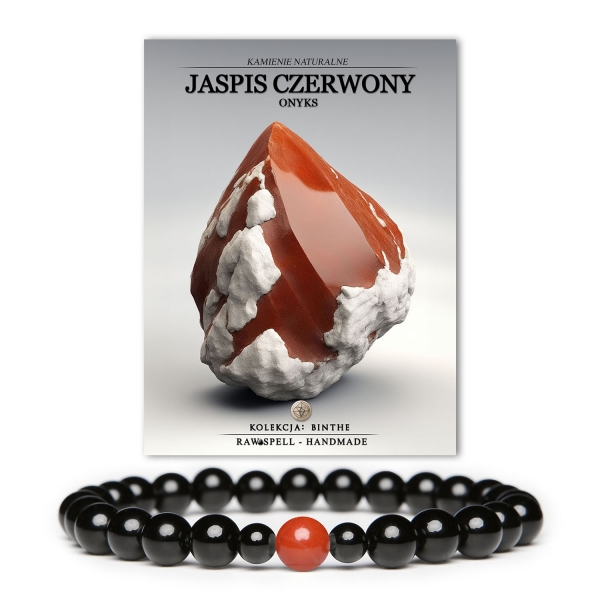 Damska i męska bransoletka z kolekcji Binthe, ozdobiona jaspisem czerwonym oraz onyksami.