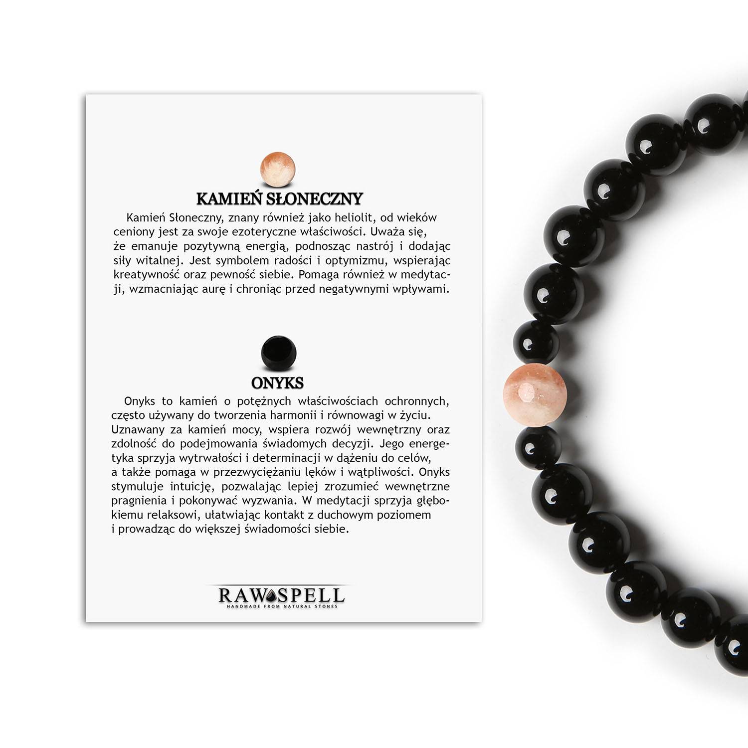 Bransoletka Binthe z Kamieniem Słonecznym i Onyks - elegancja dla każdego Damska i męska bransoletka Binthe z Kamieniem Słonecznym oraz Onyksu - doskonały wybór na każdą okazję.