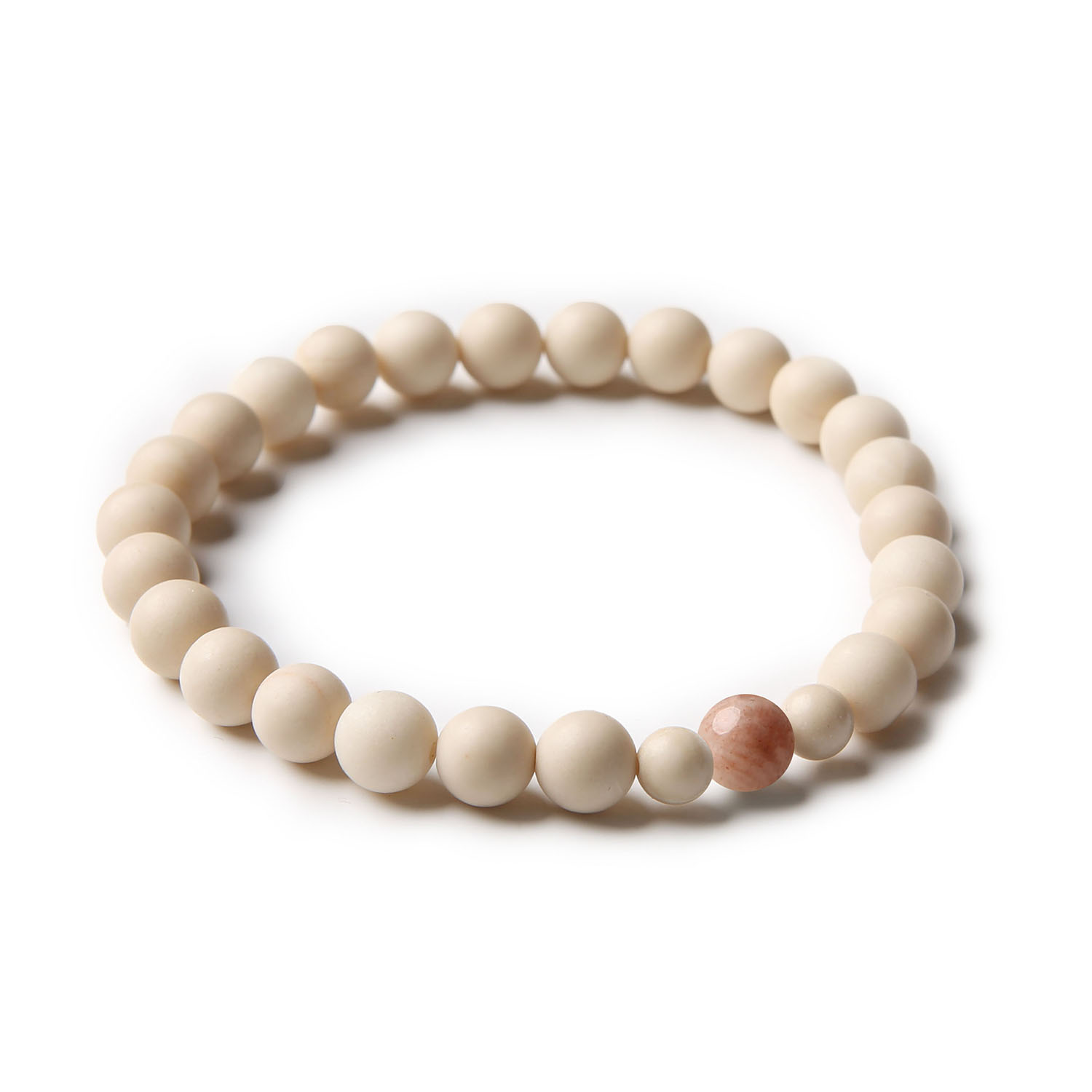 Bransoletka męska i damska z kolekcji Binthe, z naturalnymi kamieniami: kamieniem słonecznym i kamieniem rzecznym, idealny wybór na każdą okazję.