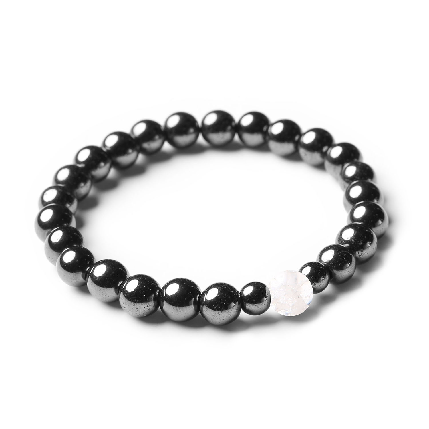 Stylowa bransoletka z kolekcji Binthe, zawierająca lodowy kryształ górski i hematyt, stworzona z myślą o obojgu płci.