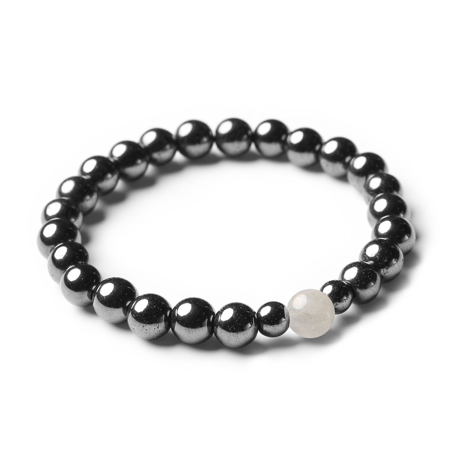 Uniwersalna bransoletka z kolekcji Binthe, z labradorytem i grafitowym hematytem, wykonana z naturalnych kamieni, doskonała dla każdego stylu.