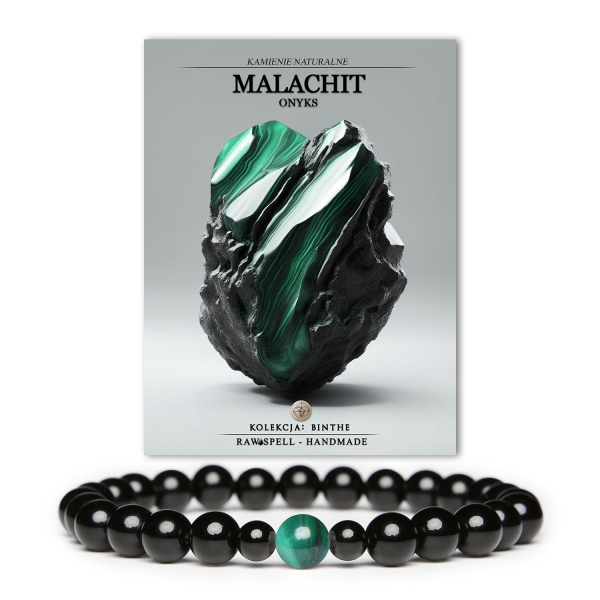 Elegancka bransoletka z malachitu i onksu z kolekcji Binthe, doskonała zarówno dla pań, jak i panów.