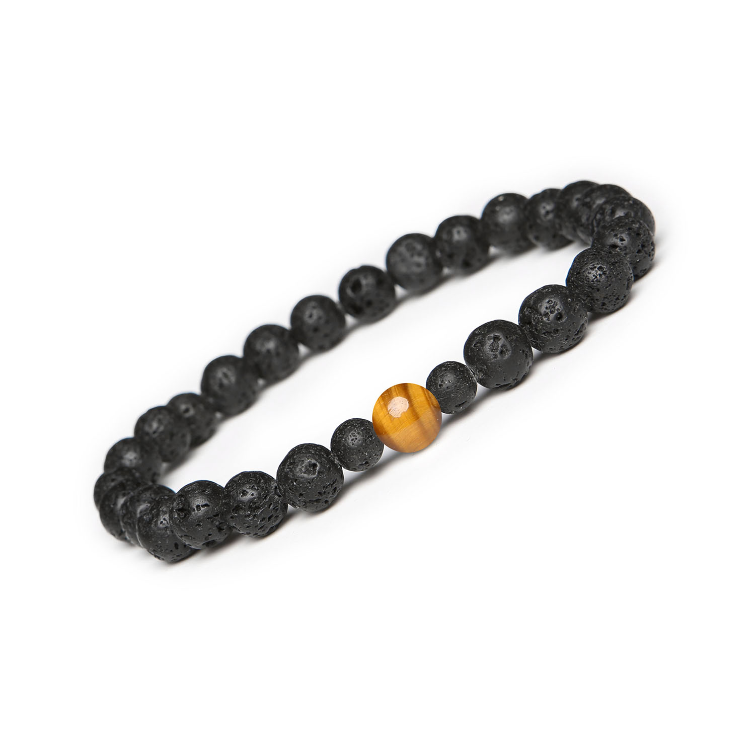 Bransoletka Binthe z Tygrysim Okiem oraz Lawą Wulkaniczną - stylowy dodatek dla kobiet i mężczyzn Bransoletka z lawy wulkanicznej i tygrysiego oka z kolekcji Binthe, unisex, doskonała dla każdej okazji.