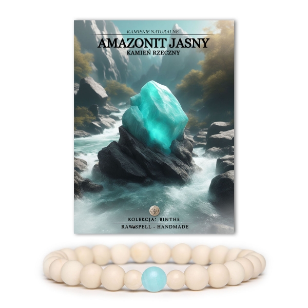 Bransoletka z kolekcji Binthe wykonana z jasnego amazonitu i kamienia rzecznego, dostępna w wersji damskiej i męskiej.