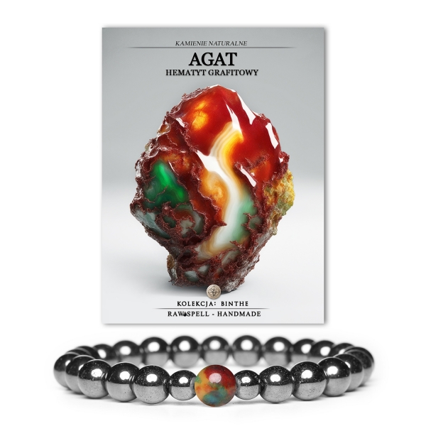 Bransoletka Binthe łącząca Agat i Hematyt Grafitowy - elegancja dla Mężczyzn i Kobiet w każdym stylu.