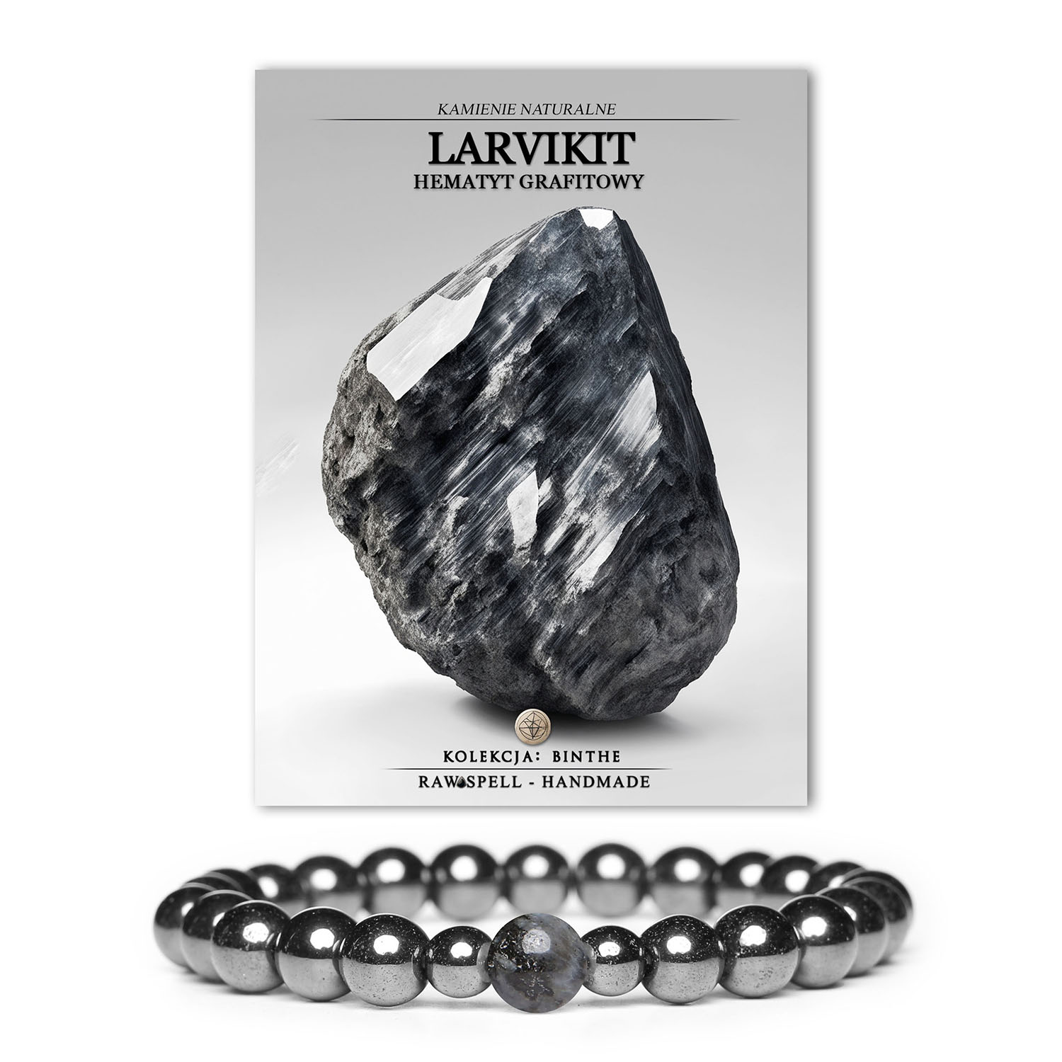 Bransoletka z kolekcji Binthe z kamieniami larvikitu i hematytu grafitowego, unisex – idealny dodatek dla każdej osoby.
