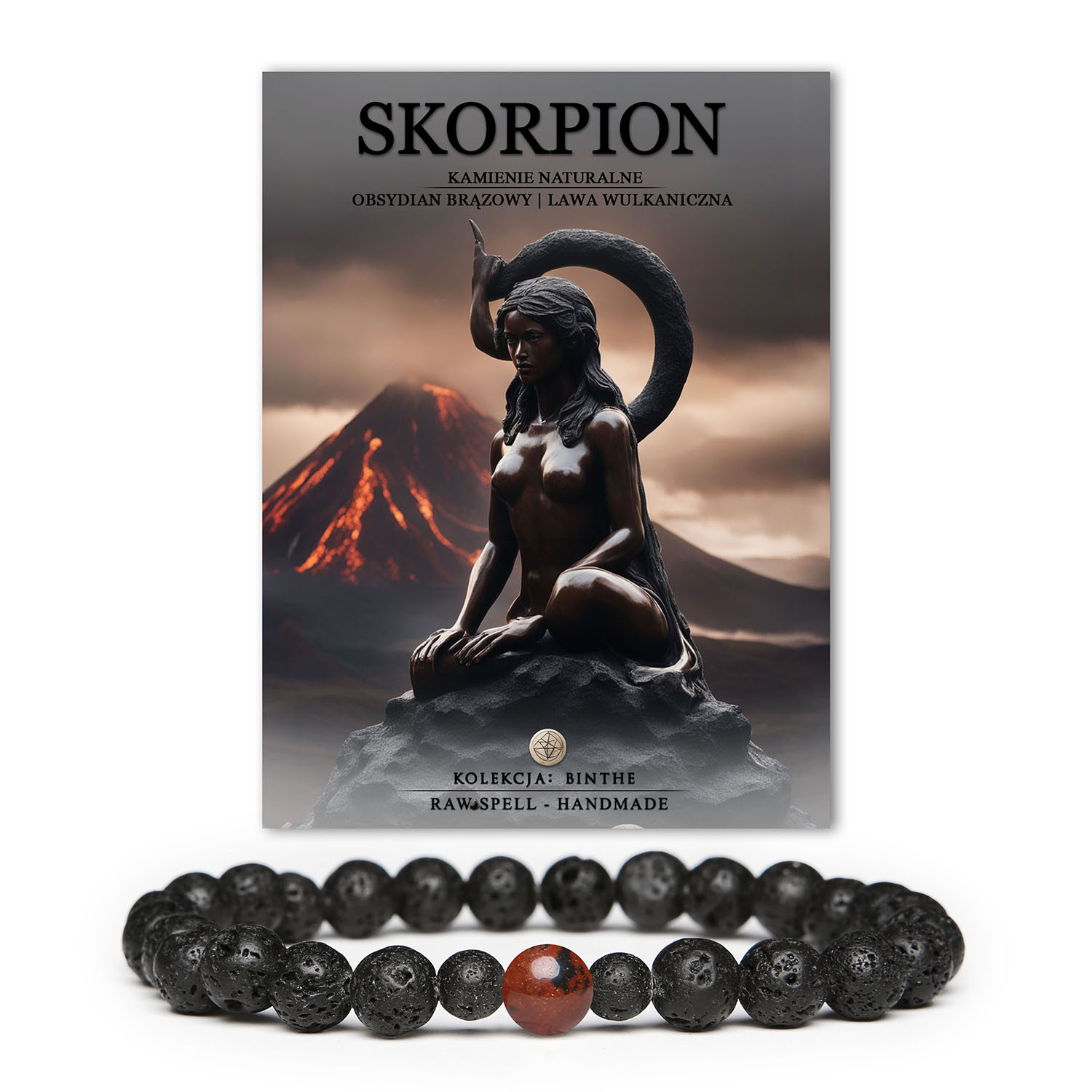 Stylowa bransoletka Binthe z obsydianu brązowego i lawy wulkanicznej. Idealna dla kobiet i mężczyzn, doskonały dodatek do każdej stylizacji.