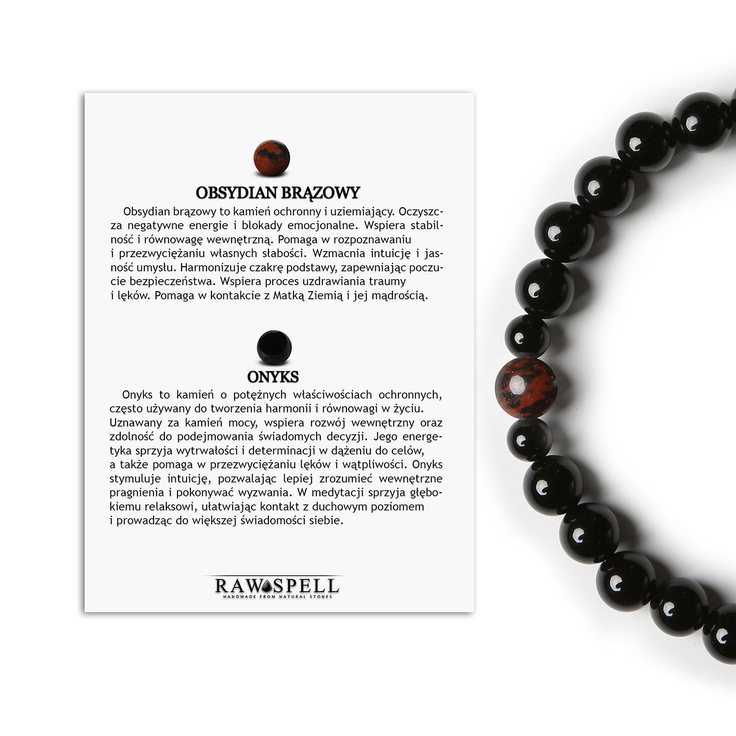 Bransoletka Binthe – Obsydian Brązowy i Onyks Idealna dla Niej i dla Niego Elegancka bransoletka z kolekcji Binthe, wykonana z brązowego obsydianu i onyksu, przeznaczona dla kobiet i mężczyzn.