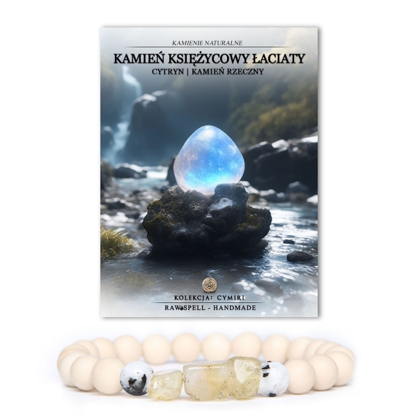Bransoletka z kolekcji Cymiri wykonana z naturalnych kamieni: kamień księżycowy łaciaty, cytryn i kamień rzeczny, idealna dla mężczyzn i kobiet.