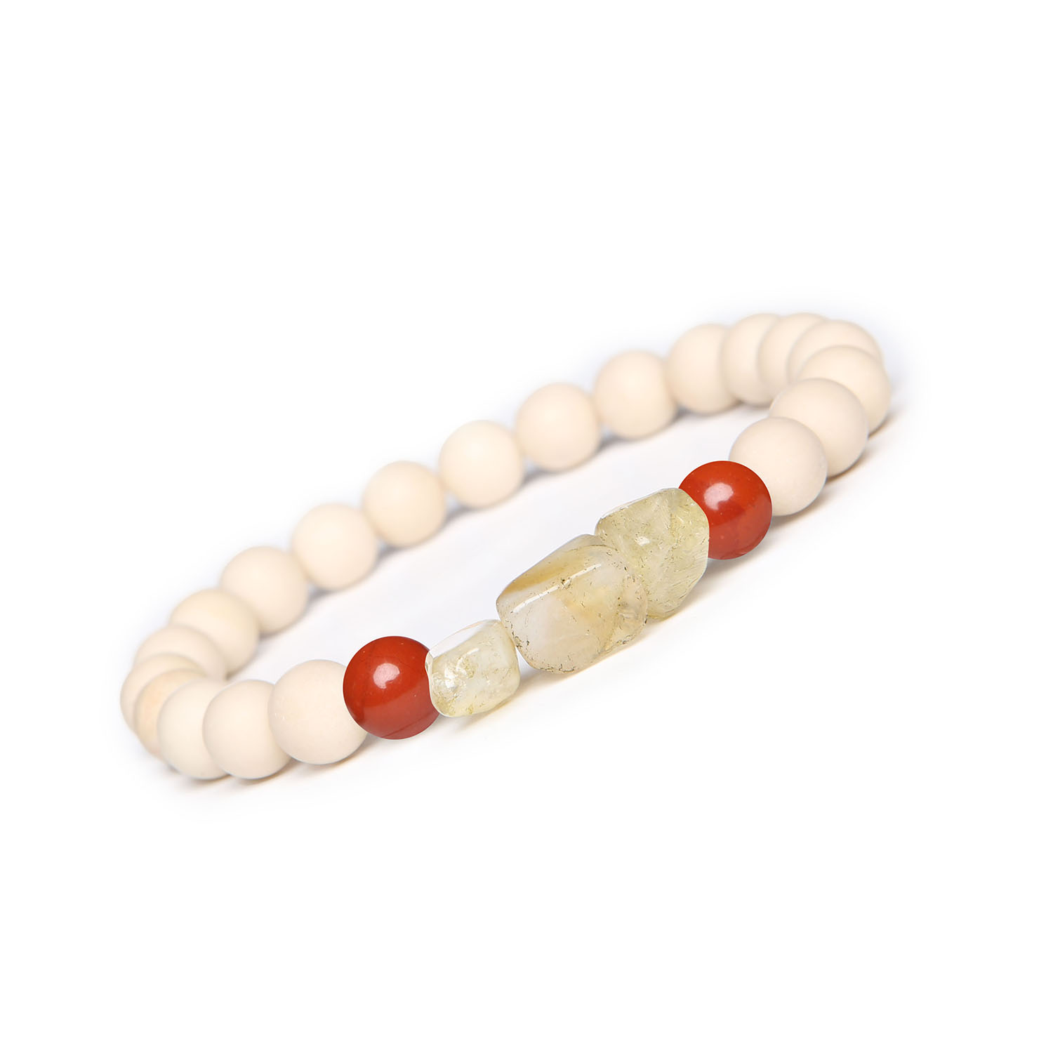 Bransoletka Cymiri z Jaspisem Czerwonym, Cytrynem i Kamieniem Rzecznym. Idealna dla Mężczyzn i Kobiet Stylowa bransoletka z kolekcji Cymiri, z naturalnymi kamieniami: jaspisem czerwonym, cytrynem i kamieniem rzecznym, idealna dla każdego.